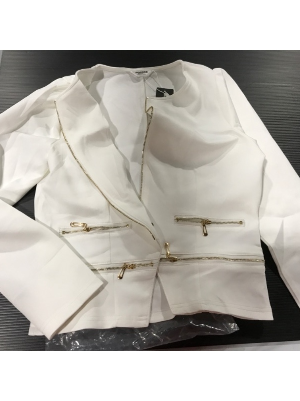 Photo 2 of [Size M] Zeagoo Womens Blazer Cropped Open Front Zipper Dress Jacket O Neck Casual Office Suit Jacket [White]