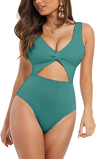 Photo 1 of [Size L] Mulisky Women’s High Waisted Swimsuit V Neck Cutout Backless Tummy Control Monokini One Piece Bathing Suit Swimwear