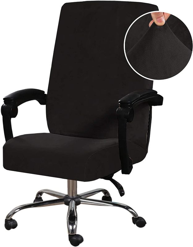 Photo 1 of H.VERSAILTEX Velvet Home Office Chair Covers Stretchable Mid - High Back Universal Executive Boss Chair Covers Removable Machine Washable, Black