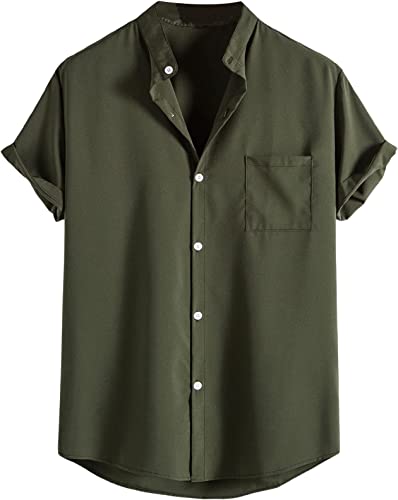 Photo 1 of [Size L] Floerns Men's Striped Shirts Casual Short Sleeve Button Down Shirts Dark Green