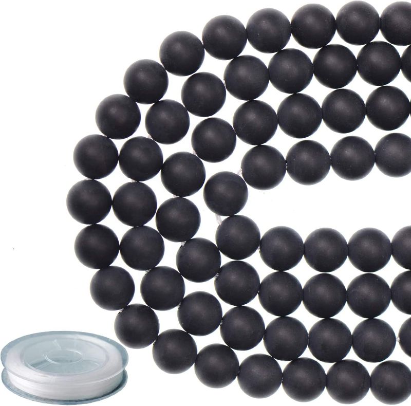 Photo 1 of 8mm Natural Matte Black Onyx Round Gemstone Frosted 100Pcs Bulk Loose Beads for Jewelry Making Bracelet with Stretch Beading Cord LPBeads