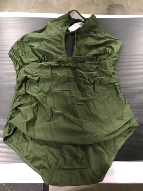 Photo 1 of [Size 18W] Daci Womens Front Cross Plus Size One Piece Swimsuits Tummy Control Keyhole Bathing Suits Swimwear [Army Green]