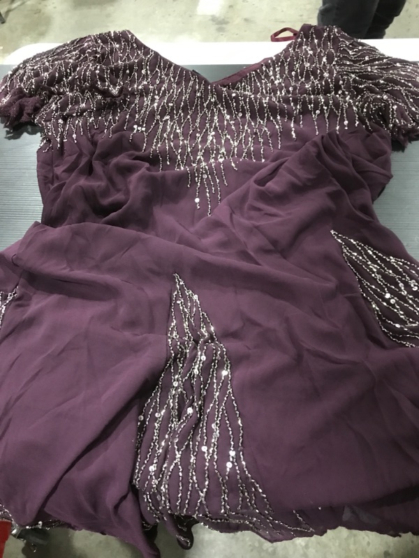 Photo 2 of [Size 20W] J Kara Women's Plus Size Short Beaded Dress [Wine/Mercury]