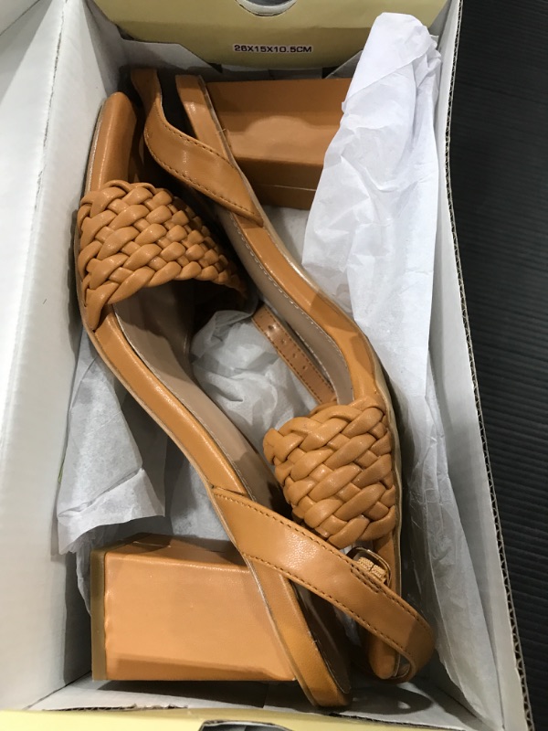Photo 2 of [Size 8] Dghaixing Womens Heeled Sandals Chunky Heel Braided Square Toe Slingback Buckle Ankle Strap Casual Sandal Shoes [Brown]