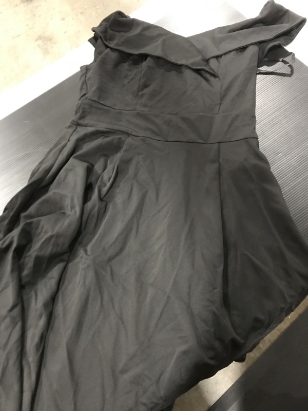 Photo 2 of [Size L] JASAMBAC Women's Off Shoulder High Low A Line Wedding Guest Party Cocktail Dress [Black] 
