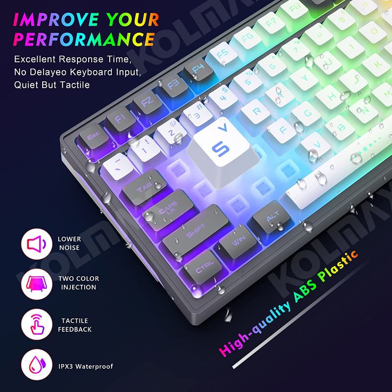 Photo 1 of GK98 Wireless Gaming Keyboard,2.4G Rechargeable RGB Gaming Keyboard,RGB Backlit Ergonomic 98 Keys Mechanical Feeling Keyboard for Windows Mac PC Xbox PS4 Gamers(GreyWhite)
