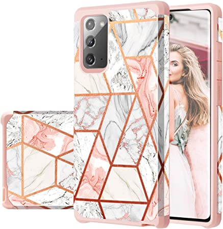 Photo 1 of Fingic Samsung Note 20 Case, Samsung Galaxy Note 20 Case Marble Shiny 2 in 1 Hard PC & Soft Silicone Hybrid Shockproof Anti-Scratch Rugged Bumper Protective Cover Galaxy Note 20 Case 5G, Rose Gold
