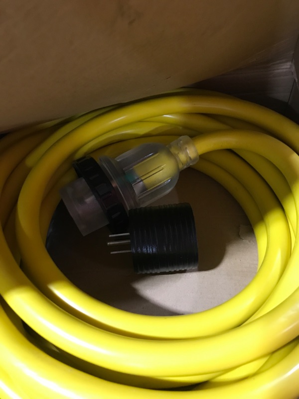 Photo 2 of 25 Foot 30 Amp RV Power Cord with Handles 10 Gauge Weatherproof RV Boat Ground Wire with Twist Lock LED Cord - Yellow