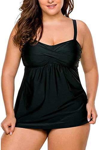 Photo 1 of [XL] Lalagen Women's straps Swimdress 2 pc Tankini Bikini Set [Black]