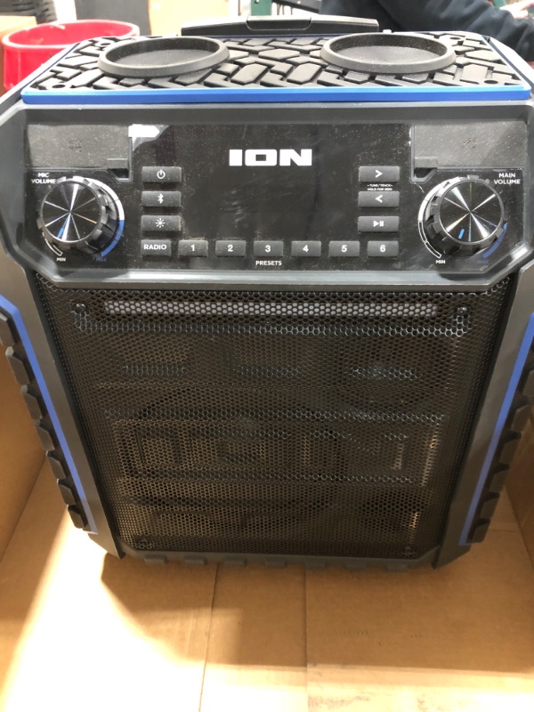 Photo 2 of ION Audio Pickup - 100-watt Water-Resistant Wireless Bluetooth Speaker with 75-Hour Rechargeable Battery, AM/FM Radio and Multi-Color Light Bar