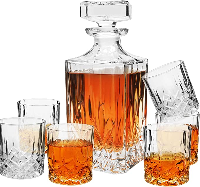 Photo 1 of 7PC Whiskey Decanter Set with Glasses,Crystal Liquor Decanter with 6 Old Fashion Glasses