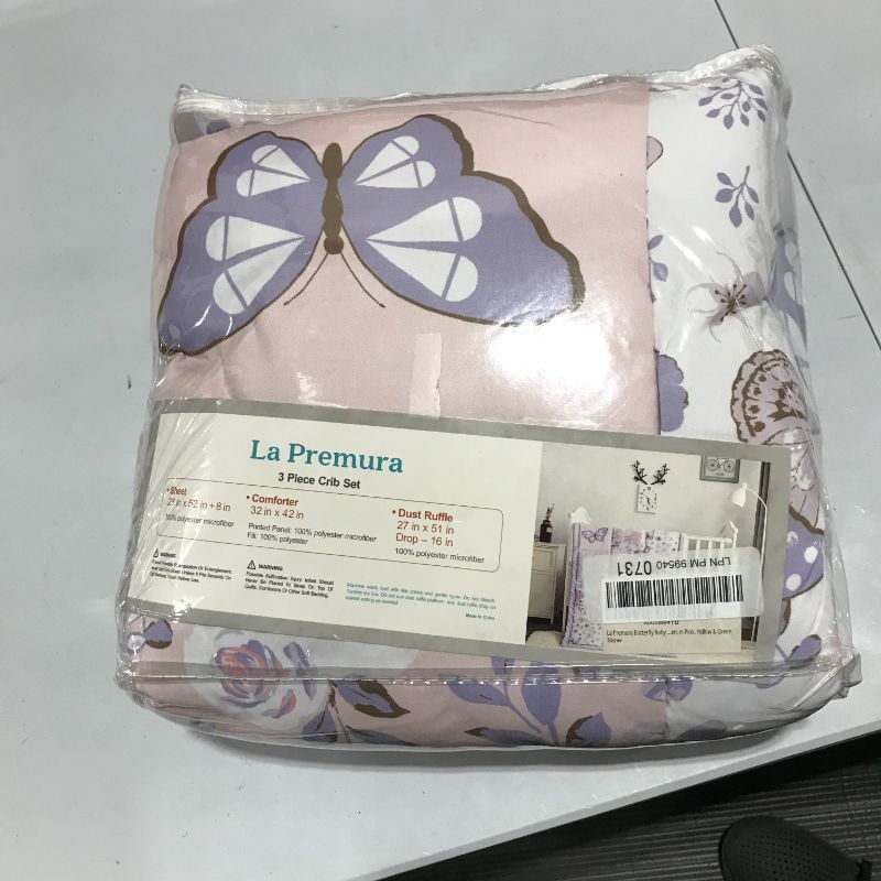 Photo 1 of La Premura Butterfly Baby Nursery Crib Bedding Set for Girls – Butterfly 3 Piece Standard Size Crib Bedding Sets in Pastel Pink and Purple