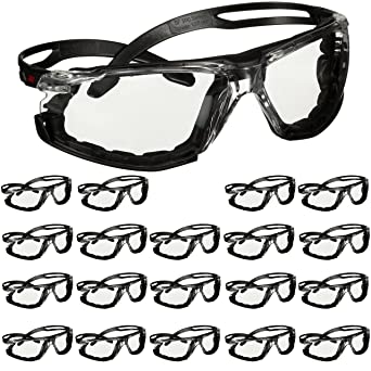 Photo 1 of 3M Safety Glasses, SecureFit 500 Series, 20 Pack, ANSI Z87, Adjustable Ratchet Temples, Sporty Protective Eyewear, Anti-Scratch, Anti-Fog Scotchgard Coated Clear Lens, Black Frame with Foam Gasket