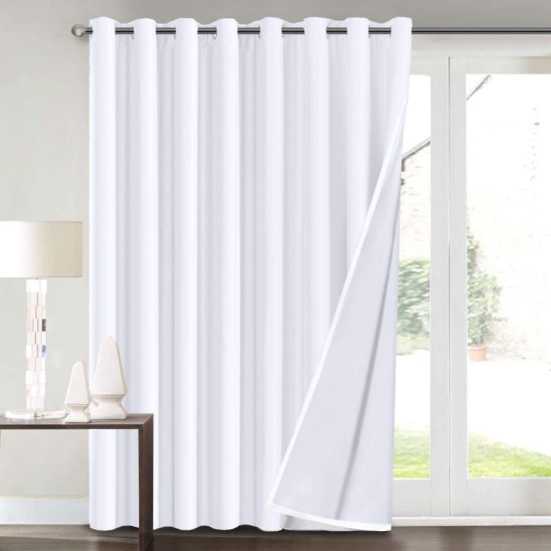 Photo 1 of 100% Blackout Curtains for Living Room Extra Wide Blackout Curtains for Patio Doors Double Layer Lined Drapes for Double Window Thermal Insulated Curtains/Draperis - Pure White, 100" x 84"