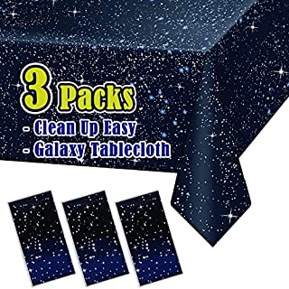 Photo 1 of 3 Packs - Space Tablecloth, Galaxy Themed Plastic Table Cover, Disposable Plastic Star Party Table Cover, 54’’ x 108’’, Fit for 8 Ft Table, for Birthday Home Decoration