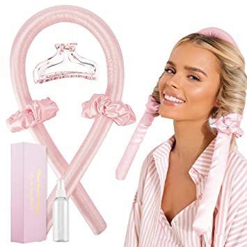 Photo 1 of CLB Heatless hair curler ribbon hair curler no heat headband 2 scrunchies 1 clip Bonus spray bottle Easy to use silk roller head band kit for overnight curls styling for women