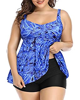 Photo 1 of Aqua Eve Women Plus Size Tankini Swimsuits Flowy 2 Pieces Bathing Suits with Shorts Blue and Green  SIZE 12W