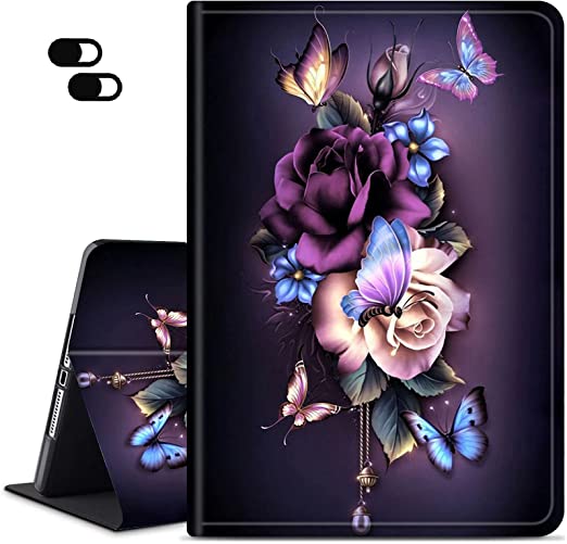 Photo 1 of Case for All-New Kindle Fire HD 10 & 10 Plus Tablet (11th Generation, 2021 Release), Slim Adjustable Stand Back Shell Protection Smart Cover for Fire HD 10.1 Inch Tablet, Purple Flower Butterfly