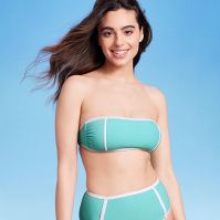 Photo 1 of 10 Women's Terry Textured Solid Bandeau with Binding Bikini Top - Kona Sol™ Turquoise Blue SIZES: X-3X 