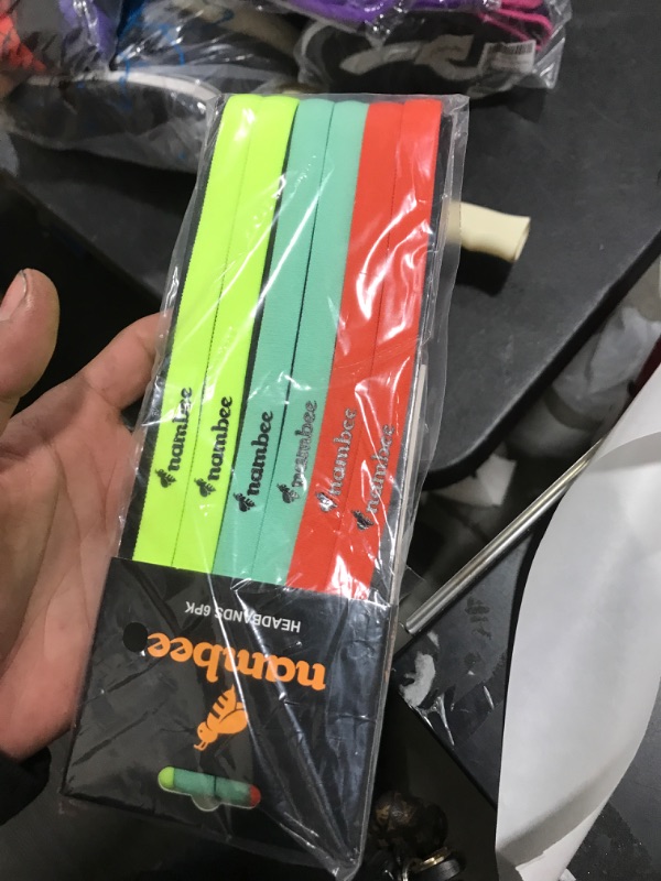Photo 1 of 6 Pieces Elastic Thin Sports Headbands,Nambee Athletic Non Slip Skinny Headbands for Women, Men, for Working Out Red Green Yellow