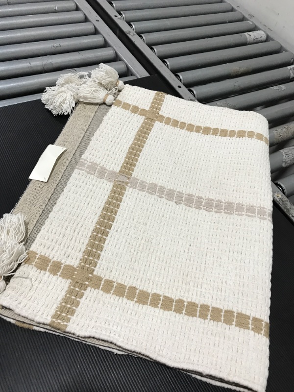 Photo 2 of 2' X 3' Bold Cross Stripes Tassel Accent Rug Cream/Tan - Hearth & Hand with Magnolia
