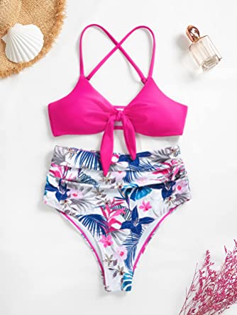Photo 1 of ATHMILE Wrap Criss Cross Bikini Set for Women Drawstring Side High Waisted Tummy Control Swimsuits Two Piece Bathing Suits

