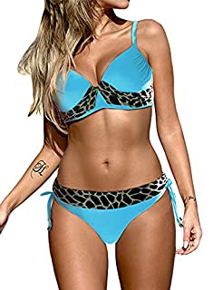 Photo 1 of Aleumdr Women Swimwear Two Piece Shoulder Strappy Swimsuit Padded Bikini Set Bathing Suits Blue X-Large 16 18