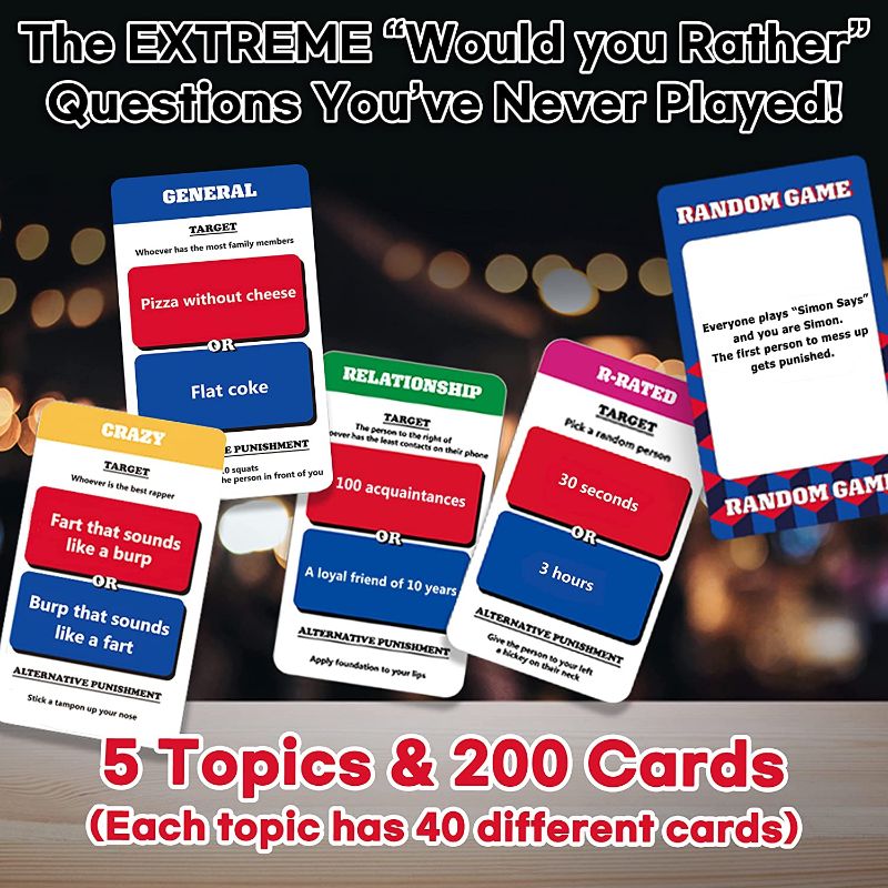 Photo 2 of  GEEKBEAR Balance Game - Would You Rather Game Cards – Party Card Games – Fun Party Game for Parties, College, Camping, Birthday - Party Card Games for Men and Women 