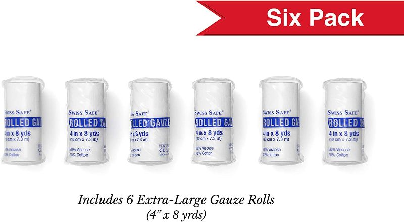 Photo 2 of  Swiss Safe Long Elastic Stretch Gauze Rolls, 4 Inch x 8 Yards, (6 Pack) 