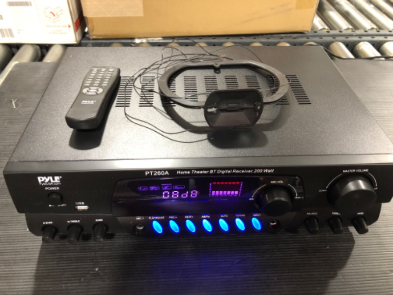 Photo 2 of Pyle 200W Home Audio Power Amplifier - Stereo Receiver w/ AM FM Tuner, 2 Microphone Input w/ Echo for Karaoke, Great Addition to Your Home Entertainment Speaker System - PT260A , Black , 17 inches