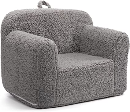 Photo 2 of ALIMORDEN Kids Ultra-Soft Snuggle Foam Filled Chair, Single Cuddly Sherpa Reading Couch for Boys and Girls, Grey
