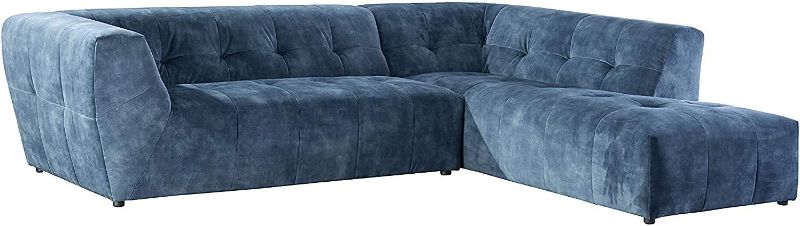 Photo 1 of Acanva Mid-Century Velvet Sectional Sofa Couch for Living Room, L-Shape 2-Piece 113”W Right Hand Facing Chaise, Blue--- box 1 of 2 and 2 of 2
