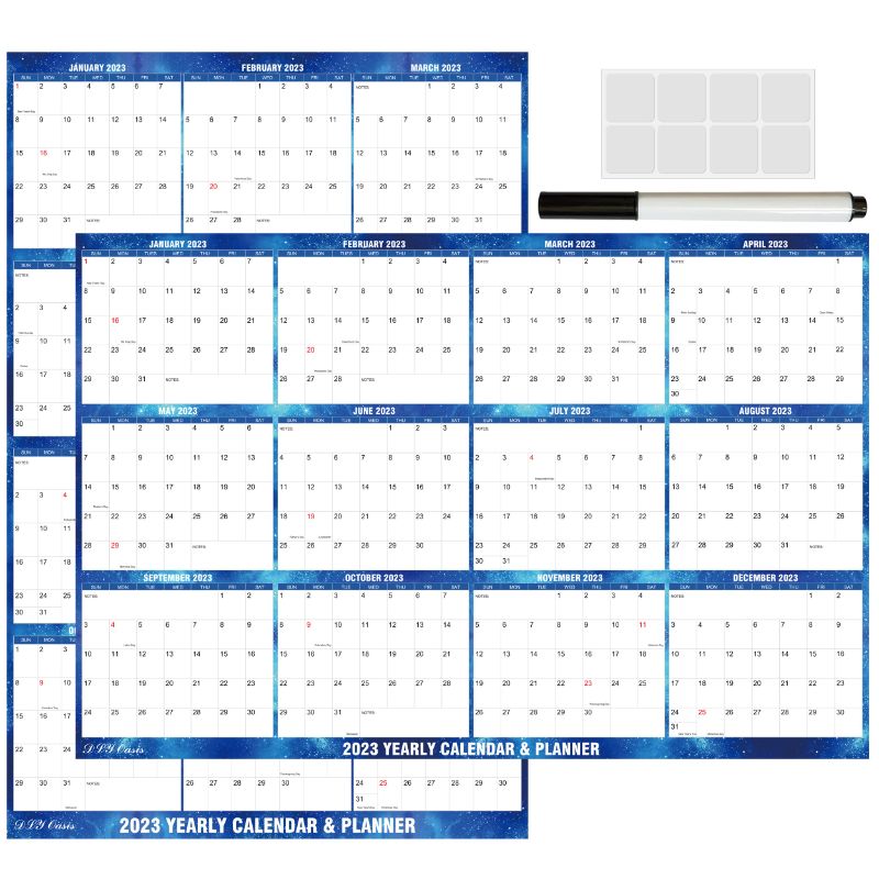 Photo 1 of 24" x 36" DLY Oasis 2023 Wall Calendar Dry Erase - Starry Sky Calendar Wet & Dry Erasable Laminated 12 Month Annual Yearly Planner, Reversible, Horizontal/Vertical (blue)---4 pack