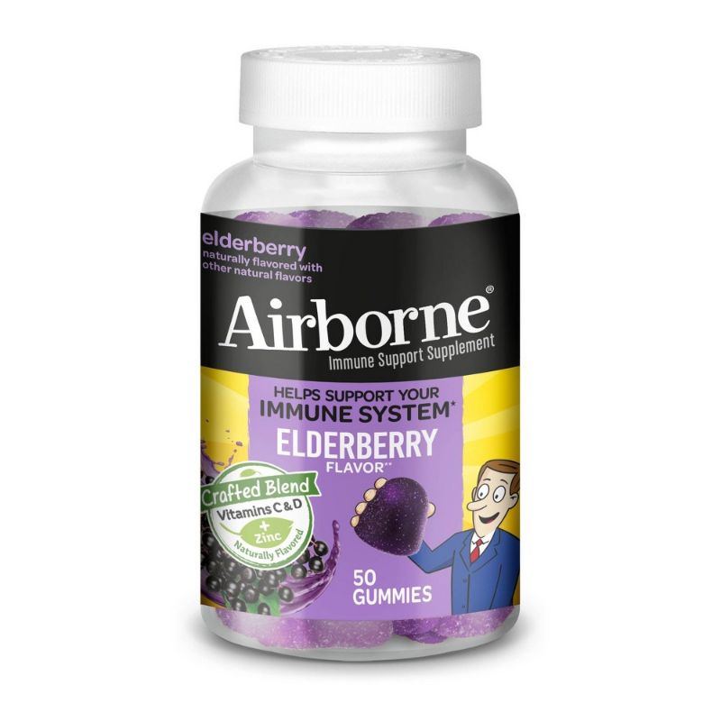 Photo 1 of Airborne Immune Support Supplement Vitamins C & D + Zinc, Elderberry Gummies, 50 Ct | CVS
