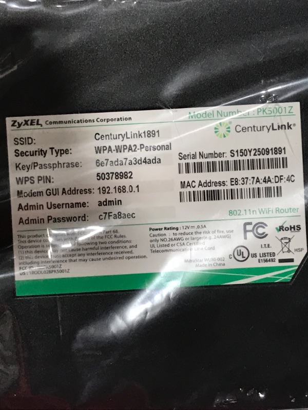 Photo 2 of New Qwest CenturyLink ZyXel  Bonded Modem Wireless WiFi Router Product Information The Ethernet plugins on the ZyXEL PK5000Z router 
