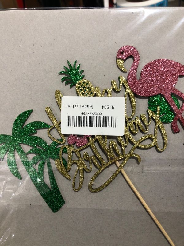 Photo 2 of PALASASA Glitter Flamingo Happy Birthday Cake Topper ,Hawaiian Luau Tropical Pineapple Theme Kids Boys Girls Party Decoration Supplies