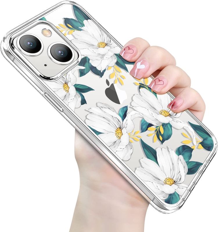 Photo 1 of Dataroad iPhone 13 Mini Slim Flower Case[Thin Design]5.4 Inch 2021,With 2 Screen Protector Tempered Glass,Clear Cute Floral Pattern[Non Yellowing]Protective Phone Cover For Women Girly,Bloom White 