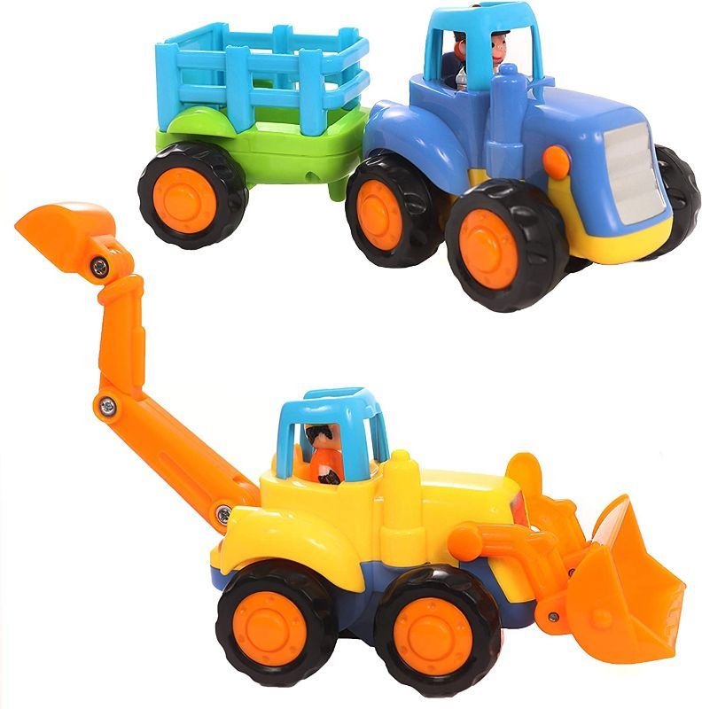 Photo 1 of Cars Set, Educational Vehicles Toy Gifts for Kids Toddler Baby 1 2 3 Year Old, Push and Go Bulldozer Tractor Dumper Cement Mixer Engineering Trucks Toys for Boys Girls Birthday