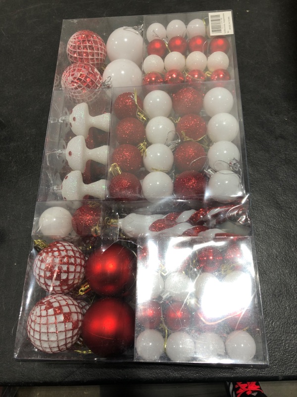 Photo 2 of 124 Pcs Christmas Ball Ornaments Set, Shatterproof Christmas Balls Decorations, Assorted Decorative Hanging Christmas Tree Ornaments Baubles for Party Holiday Decor? Red White