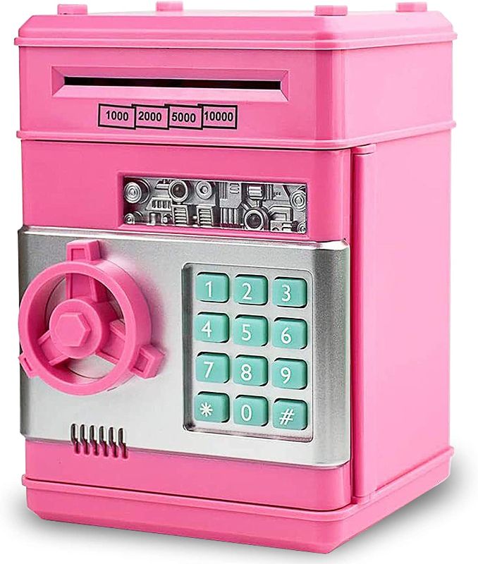 Photo 1 of AFFIMS Electronic Piggy Bank, Birthday Toys Gifts for 4 5 6 7 8 9 10 Year Old Boys Girls, Electronic Real Money Coin ATM Machine, Large Saving Bank Safe Lock Box, Kids Kawaii Cute Stuff (RED) (Pink) 