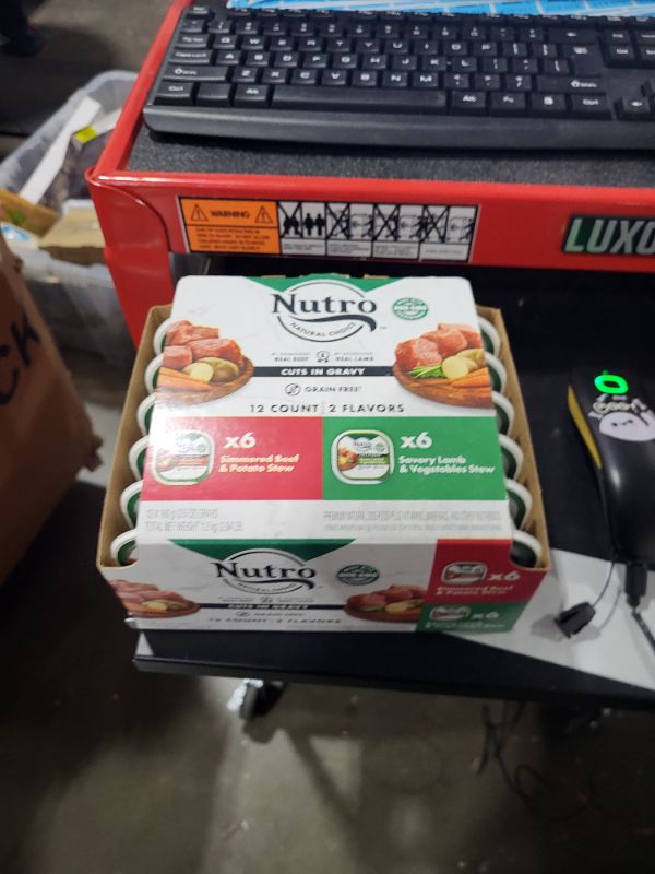 Photo 1 of NUTRO Adult Natural Grain Free Wet Dog Food Cuts in Gravy Simmered Beef & Potato Stew and Savory Lamb & Vegetable Stew Variety Pack, (12) 3.5 oz. Trays Adult Variety: Beef, Lamb 3.5 Ounce (Pack of 2)