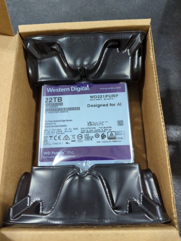 Photo 2 of Western Digital 22TB WD Purple Pro Surveillance Internal Hard Drive HDD - SATA 6 Gb/s, 512 MB Cache, 3.5" - WD221PURP 22TB HDD