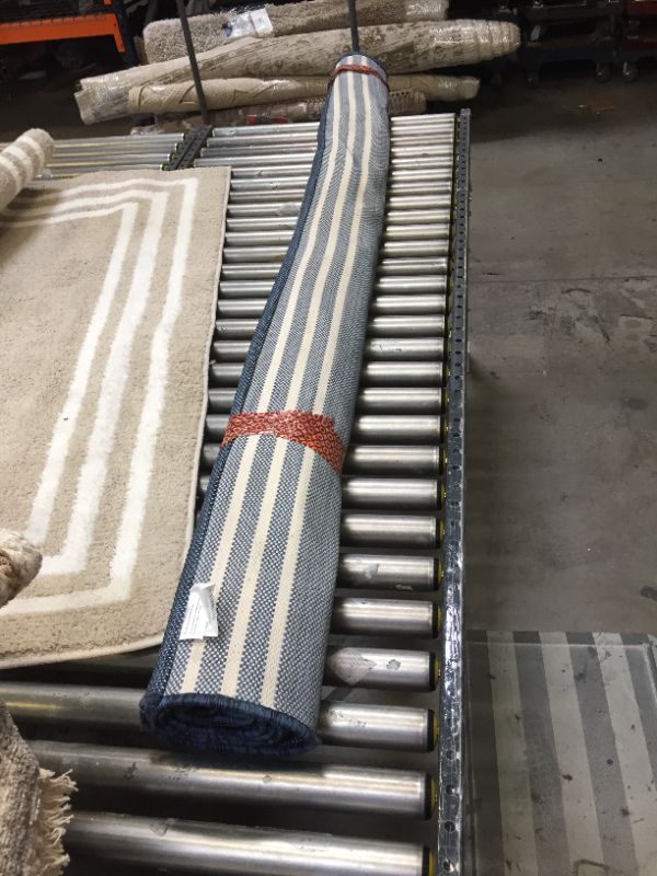 Photo 3 of 7' x 10' Stripe Outdoor Rug Navy - Threshold
