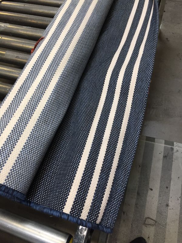 Photo 2 of 7' x 10' Stripe Outdoor Rug Navy - Threshold
