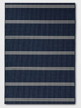 Photo 1 of 7' x 10' Stripe Outdoor Rug Navy - Threshold
