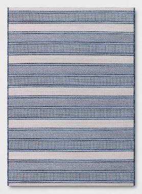 Photo 1 of 5' x 7' Stripe Outdoor Rug Navy/Ivory - Threshold
