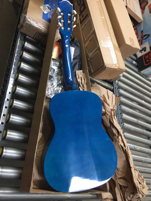 Photo 3 of Beginner 36” Classical Acoustic Guitar - 3/4 Junior Size 6 String Linden Wood Guitar w/ Gig Bag, Tuner, Nylon Strings, Picks, Strap, For Beginners, Adults - Pyle PGACLS82BLU (Blue Burst) Blue Fade

