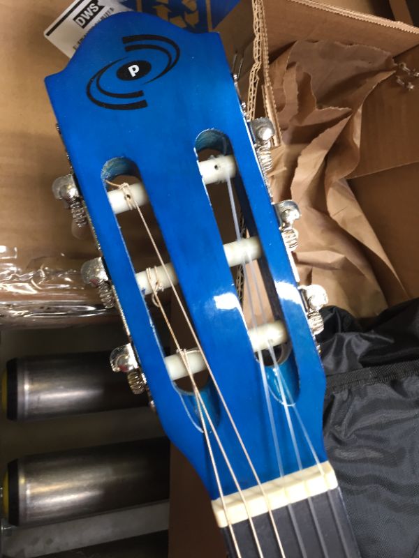 Photo 4 of Beginner 36” Classical Acoustic Guitar - 3/4 Junior Size 6 String Linden Wood Guitar w/ Gig Bag, Tuner, Nylon Strings, Picks, Strap, For Beginners, Adults - Pyle PGACLS82BLU (Blue Burst) Blue Fade
