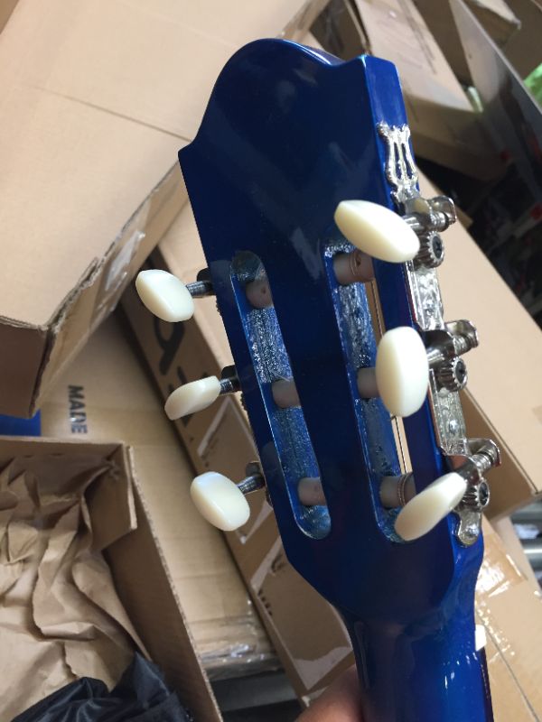 Photo 6 of Beginner 36” Classical Acoustic Guitar - 3/4 Junior Size 6 String Linden Wood Guitar w/ Gig Bag, Tuner, Nylon Strings, Picks, Strap, For Beginners, Adults - Pyle PGACLS82BLU (Blue Burst) Blue Fade
