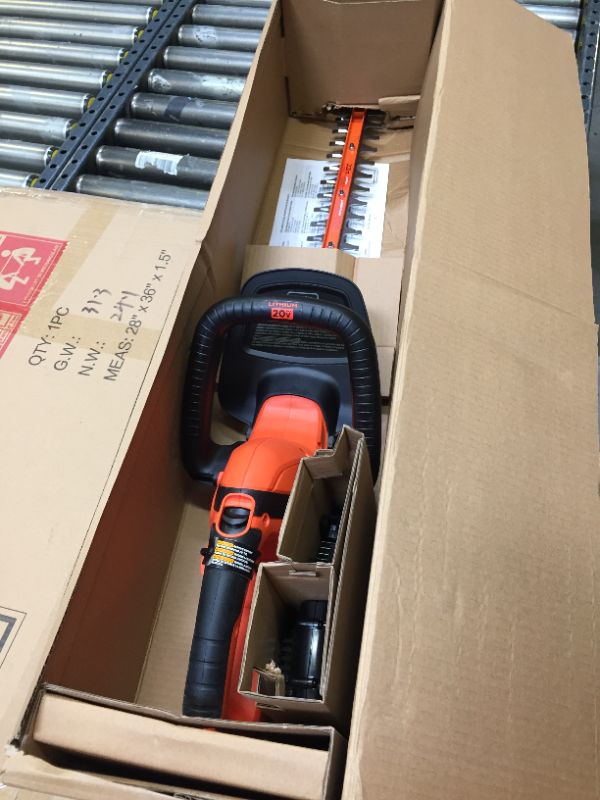 Photo 2 of BLACK+DECKER 20V MAX* Cordless Hedge Trimmer, 22-Inch (LHT2220),Orange & 20V MAX* Lithium Battery (LBXR20)
